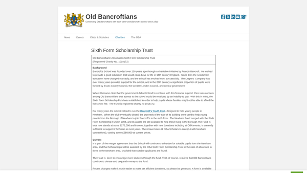Screenshot of the The Old Bancroftians' Association Sixth Form Scholarship Trust website