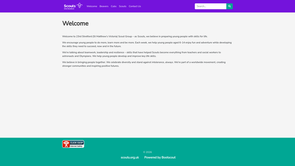 Screenshot of the 23rd Stretford St Matthews Victoria Scout Group website