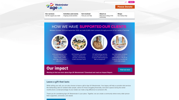 Screenshot of the Age UK Westminster website