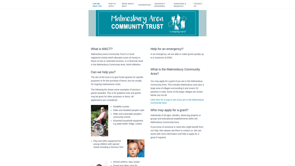 Screenshot of the Malmesbury Area Community Trust website