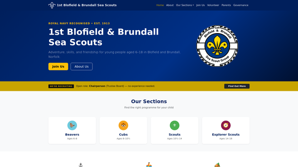 Screenshot of the First Blofield And Brundall Sea Scout Group website