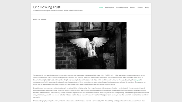 Screenshot of the Eric Hosking Trust website