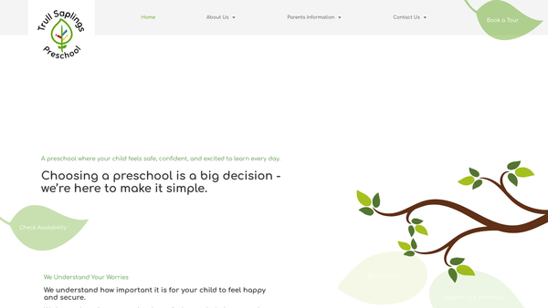 Screenshot of the Trull Saplings Preschool website