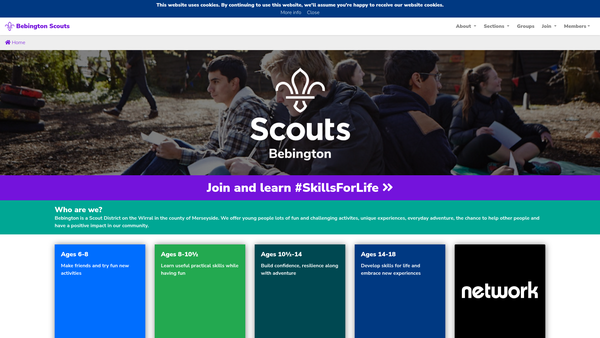 Screenshot of the Bebington District Scout Council website