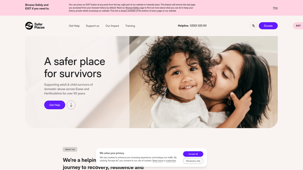 Screenshot of the Safer Places website