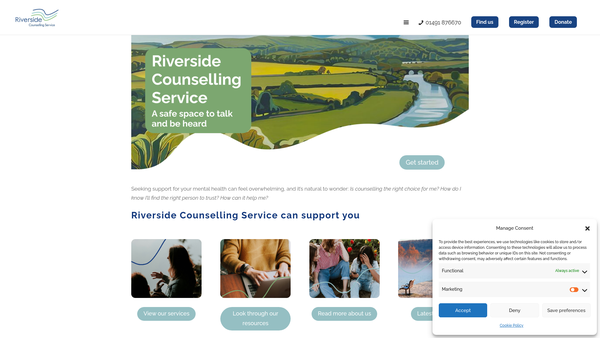 Screenshot of the Riverside Counselling Service website