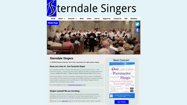 Screenshot of the Sterndale Singers website