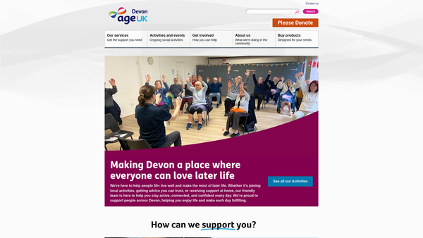 Screenshot of the Age UK Devon website