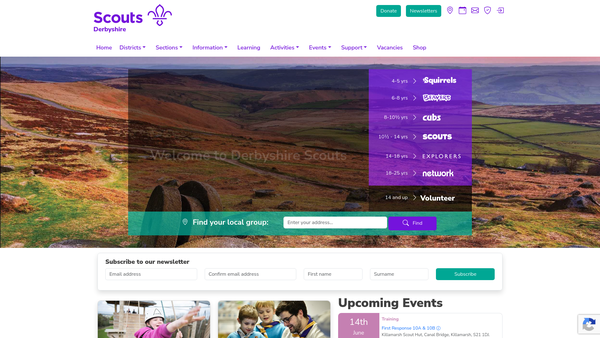 Screenshot of the Derbyshire County Scout Council website