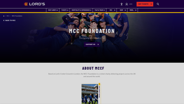 Screenshot of the Marylebone Cricket Club Foundation website
