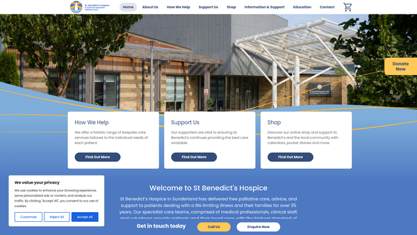 Screenshot of the St Benedict's Hospice, Sunderland website