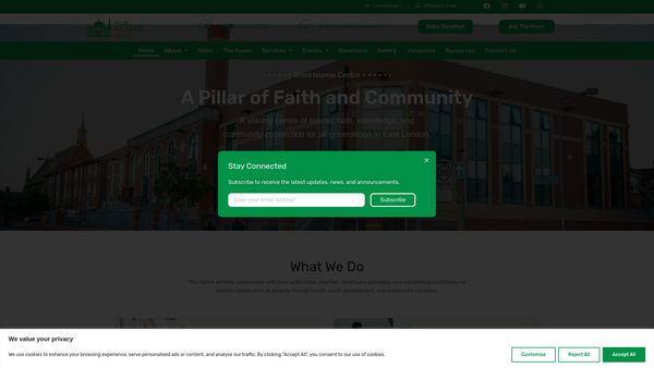 Screenshot of the Ilford Islamic Centre Limited website