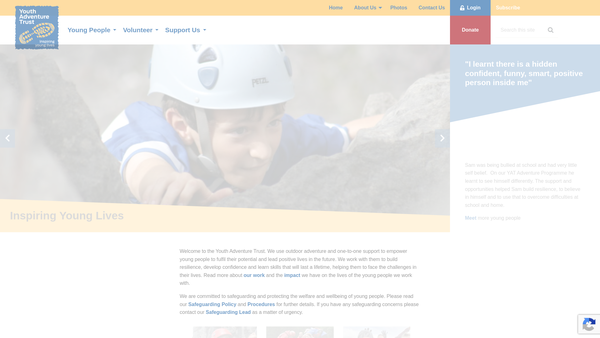 Screenshot of the Youth Adventure Trust website
