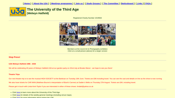 Screenshot of the Welwyn/hatfield U3A website