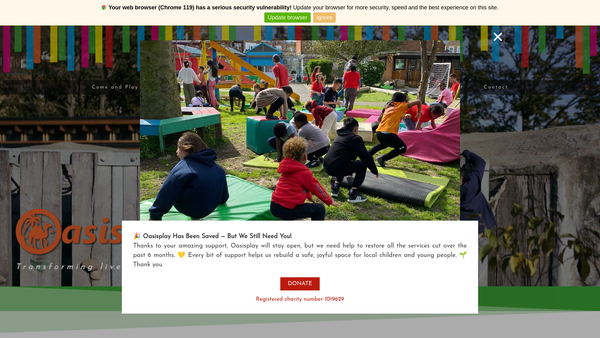 Screenshot of the Oasis Children's Venture website