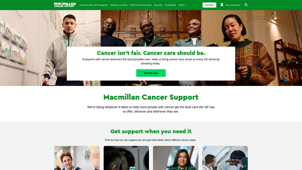 Screenshot of the Cancerbackup website