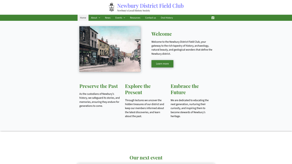 Screenshot of the Newbury District Field Club website