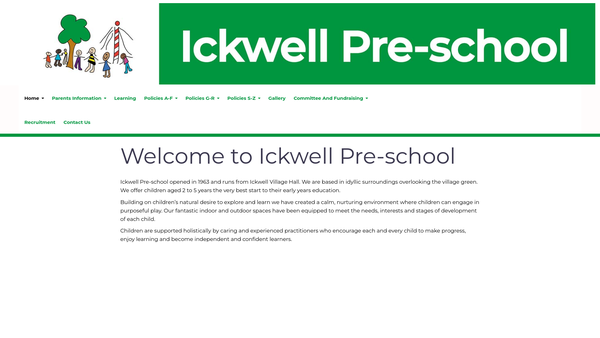 Screenshot of the Ickwell Pre-School website