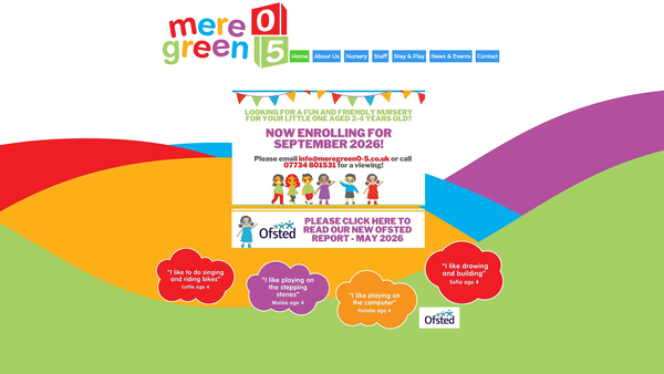Screenshot of the Mere Green 0-5 website