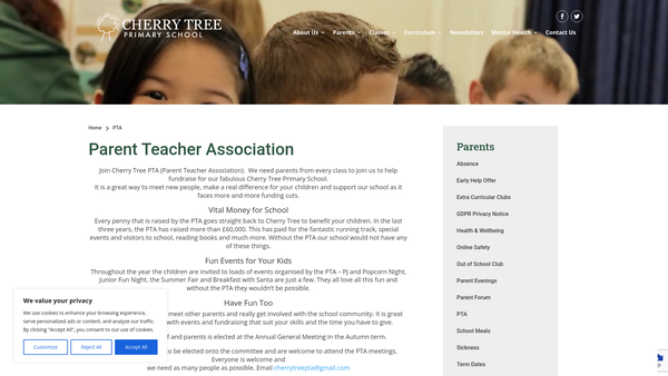 Screenshot of the Cherry Tree School Association website