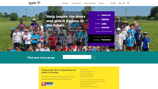 Screenshot of the Sandwell Scout District website