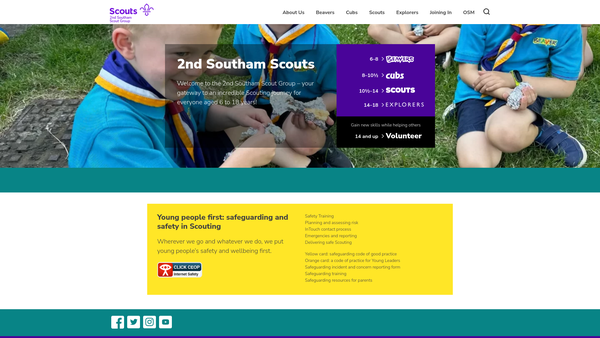 Screenshot of the 2nd Southam (Open) Scout Group website