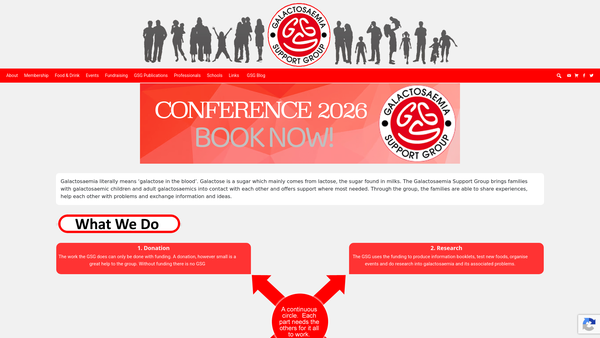 Screenshot of the Galactosaemia Support Group website
