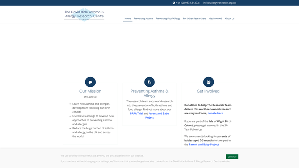 Screenshot of the The David Hide Asthma And Allergy Research Centre website