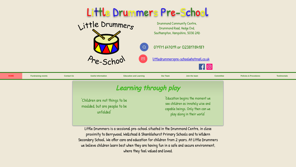 Screenshot of the Little Drummers Preschool website