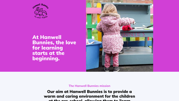 Screenshot of the Hanwell Bunnies' Pre-School Playgroup website