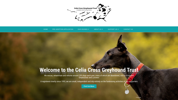 Screenshot of the Celia Cross-Greyhound Trust website