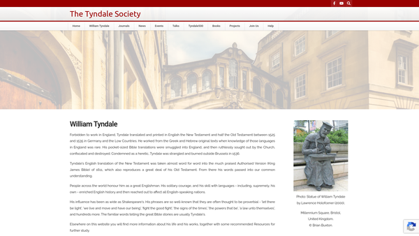 Screenshot of the Tyndale Society website