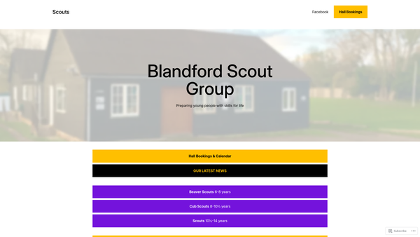 Screenshot of the Blandford Scout Group website