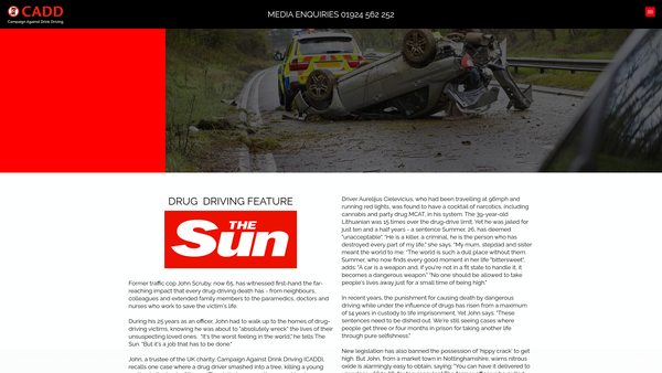 Screenshot of the Campaign Against Drinking And Driving (Cadd) website