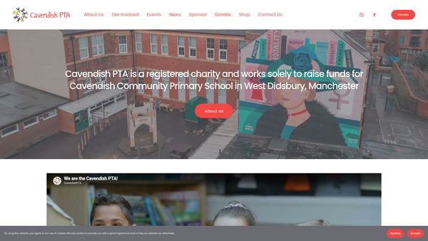 Screenshot of the Cavendish School PTA website
