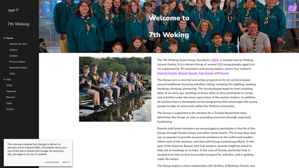 Screenshot of the 7th Woking (St Mary Of Bethany) Scout Group website