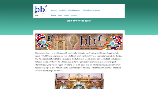 Screenshot of the Bhadran Bandhu Samaj (UK) Charitable Trust website