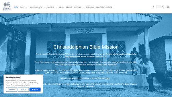 Screenshot of the Christadelphian Bible Mission website