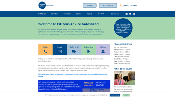 Screenshot of the Citizens Advice Gateshead website