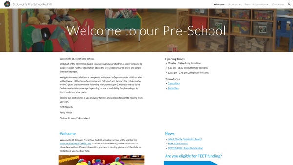 Screenshot of the St Joseph's Pre-School website