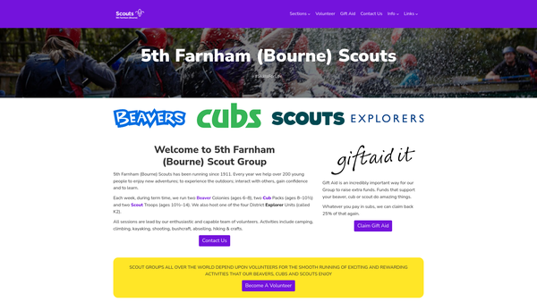 Screenshot of the Fifth Farnham (Bourne) Scout Group website