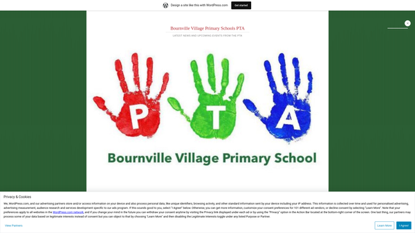 Screenshot of the Bournville Village Primary School PTA website