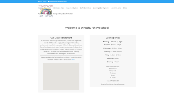 Screenshot of the Whitchurch Pre-School website