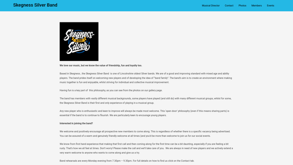 Screenshot of the Skegness Silver Band website