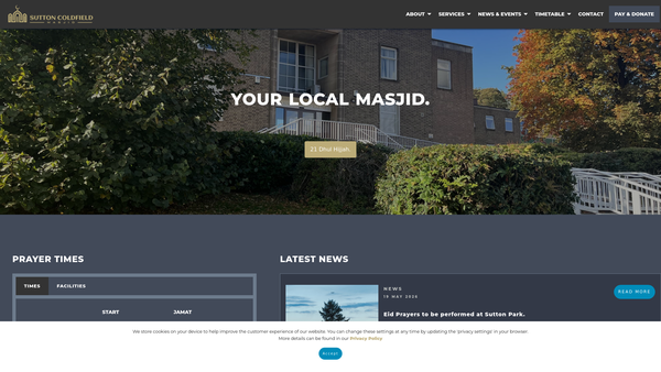 Screenshot of the Sutton And Erdington Muslim Welfare Association website
