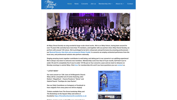 Screenshot of the Ilkley Choral Society website