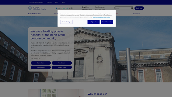 Screenshot of the The Hospital Of St John And St Elizabeth website