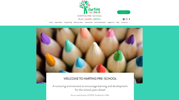 Screenshot of the Harting Village Pre-School Group website