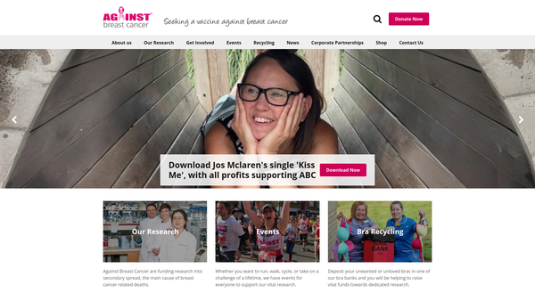 Screenshot of the Against Breast Cancer website