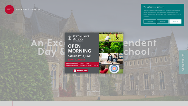 Screenshot of the St Edmund's School Organ Scholarship website